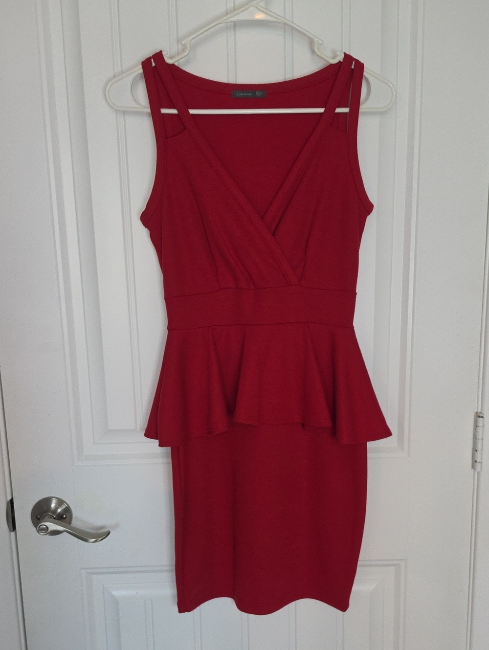 Soprano Red Sleeveless Peplum Midi Dress